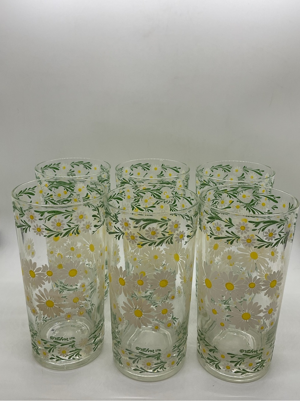 Vintage Culver Set of 6 Daisy-Print Drinking Glasses